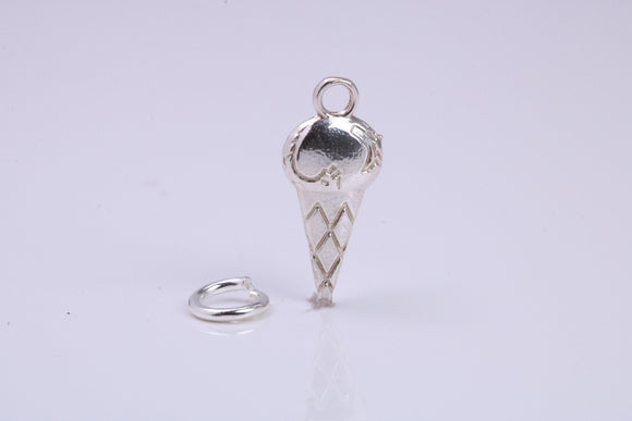 Ice Cream Cone Charm, Traditional Charm, Made from Solid 925 Grade Sterling Silver, Complete with Attachment Link