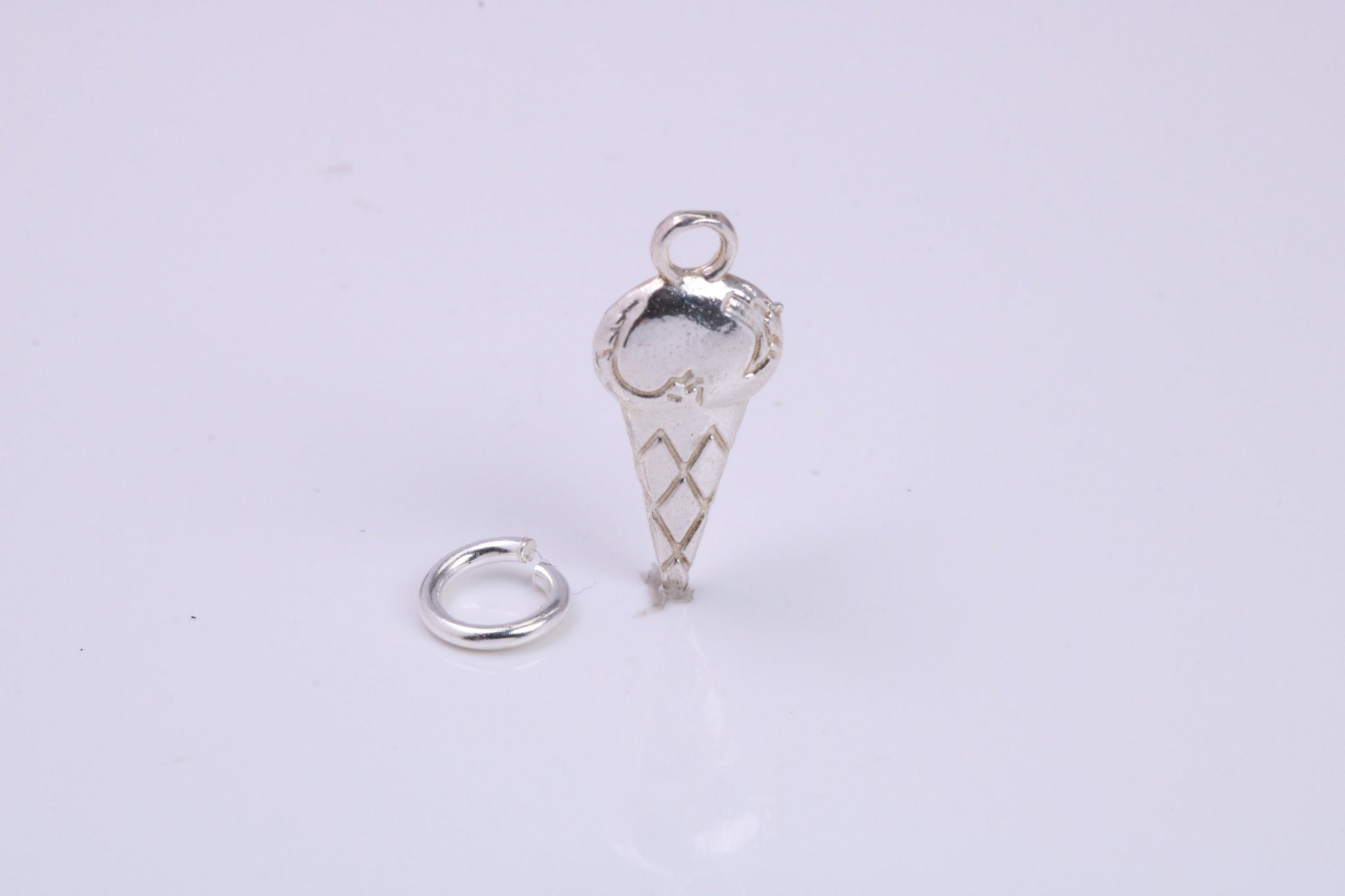 Ice Cream Cone Charm, Traditional Charm, Made from Solid 925 Grade Sterling Silver, Complete with Attachment Link