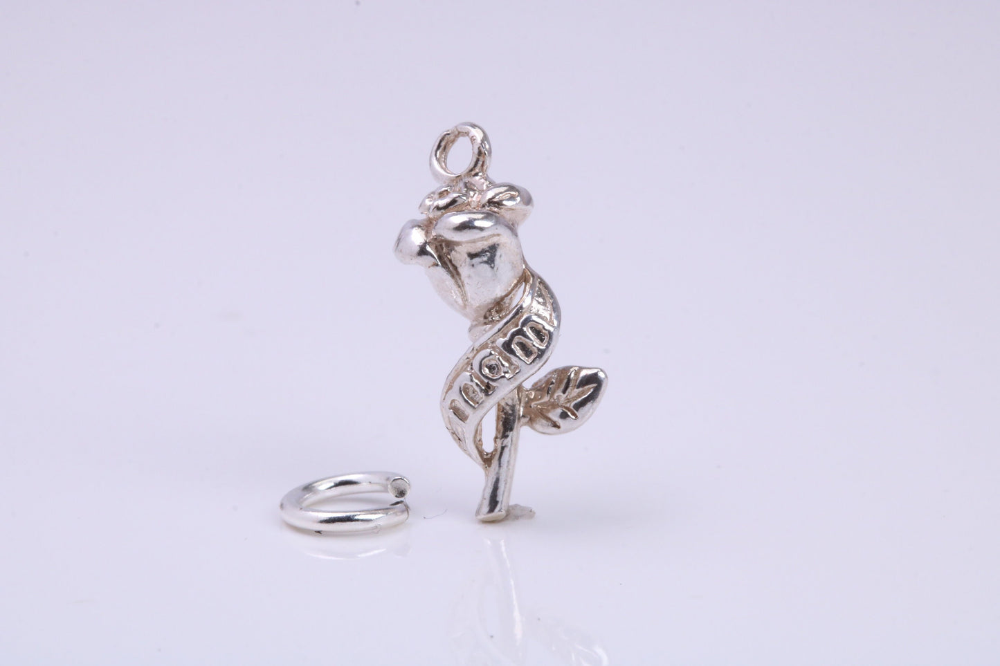 Mothers Day Rose Flower Charm, Traditional Charm, Made from Solid 925 Grade Sterling Silver, Complete with Attachment Link