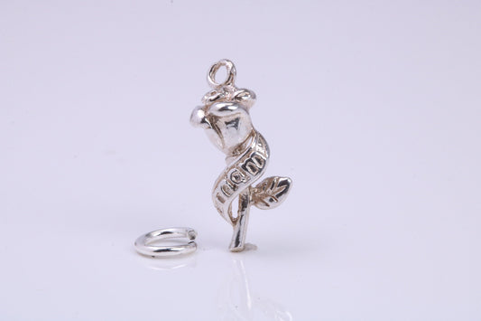 Mothers Day Rose Flower Charm, Traditional Charm, Made from Solid 925 Grade Sterling Silver, Complete with Attachment Link