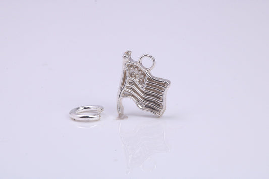 USA Flag Charm, Traditional Charm, Made from Solid 925 Grade Sterling Silver, Complete with Attachment Link