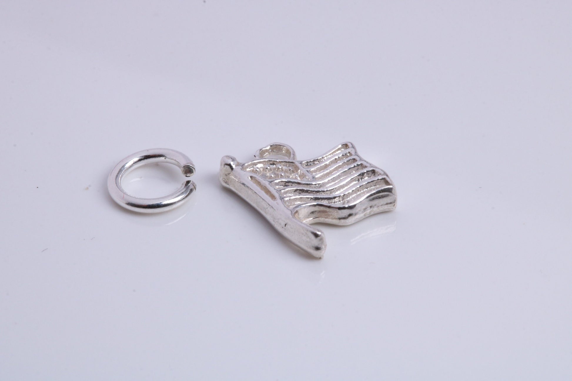 USA Flag Charm, Traditional Charm, Made from Solid 925 Grade Sterling Silver, Complete with Attachment Link