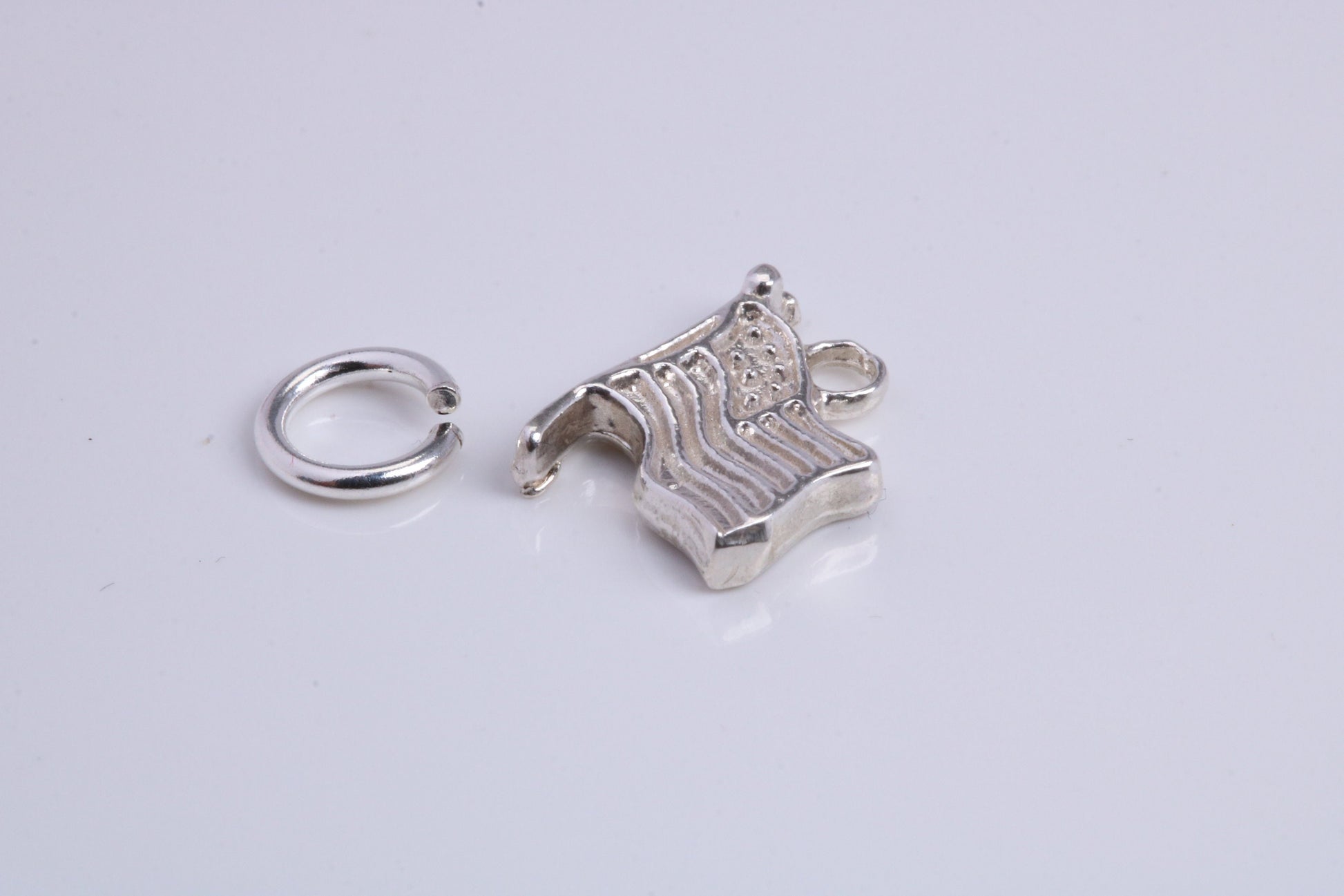 USA Flag Charm, Traditional Charm, Made from Solid 925 Grade Sterling Silver, Complete with Attachment Link