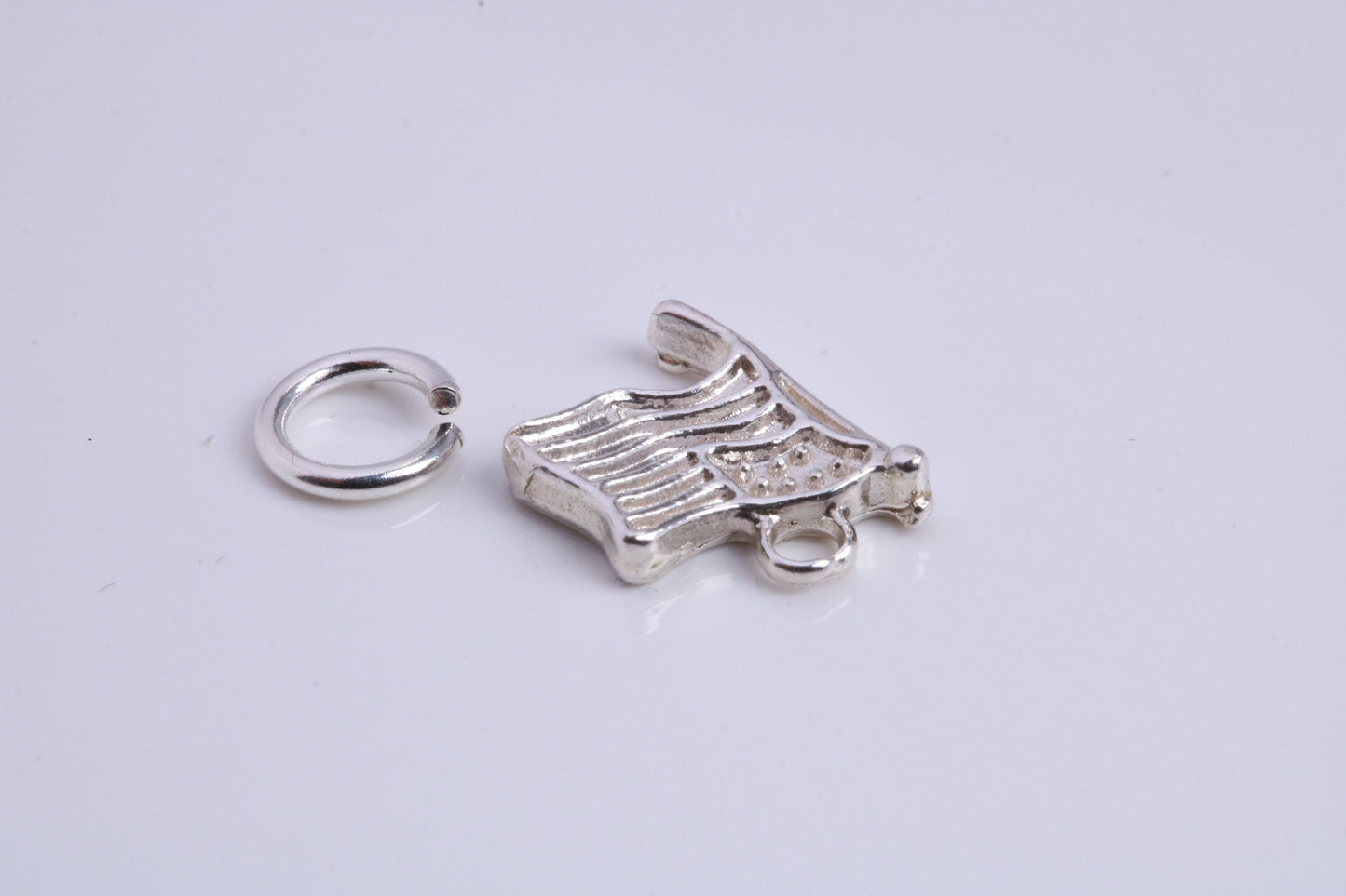 USA Flag Charm, Traditional Charm, Made from Solid 925 Grade Sterling Silver, Complete with Attachment Link