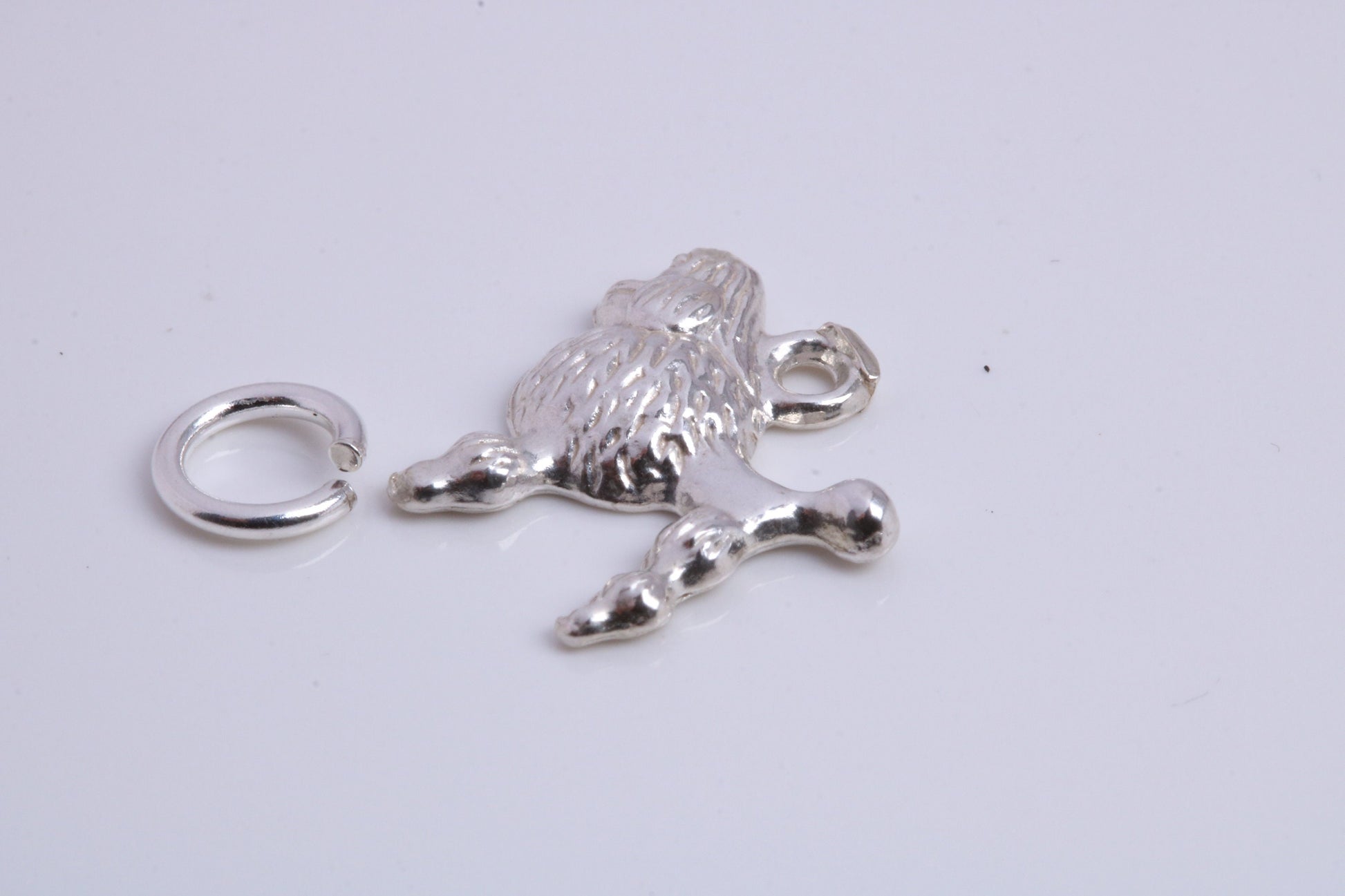 Poodle Dog Charm, Traditional Charm, Made from Solid 925 Grade Sterling Silver, Complete with Attachment Link
