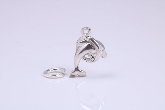 Dolphin Charm, Traditional Charm, Made from Solid 925 Grade Sterling Silver, Complete with Attachment Link