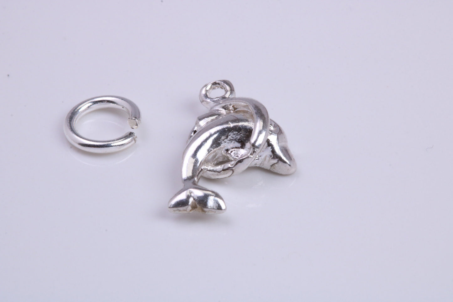 Dolphin Charm, Traditional Charm, Made from Solid 925 Grade Sterling Silver, Complete with Attachment Link