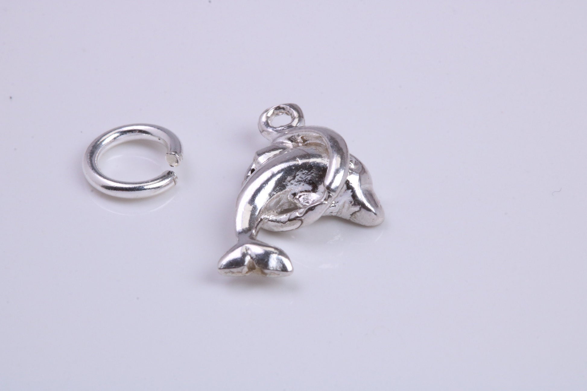Dolphin Charm, Traditional Charm, Made from Solid 925 Grade Sterling Silver, Complete with Attachment Link