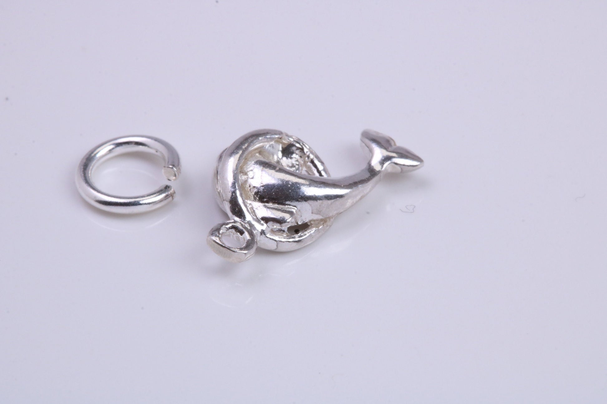 Dolphin Charm, Traditional Charm, Made from Solid 925 Grade Sterling Silver, Complete with Attachment Link