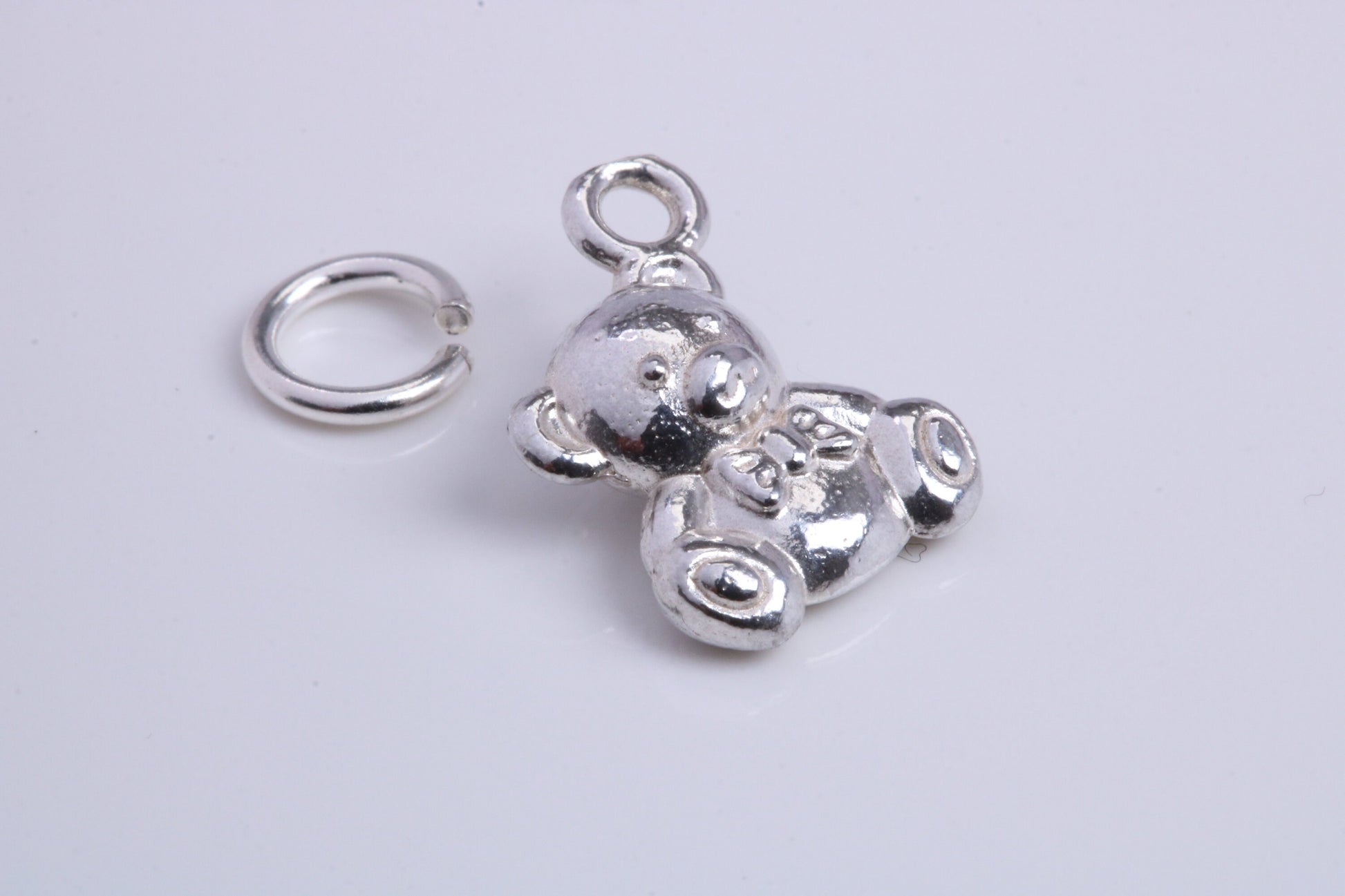 Teddy Bear Charm, Traditional Charm, Made from Solid 925 Grade Sterling Silver, Complete with Attachment Link