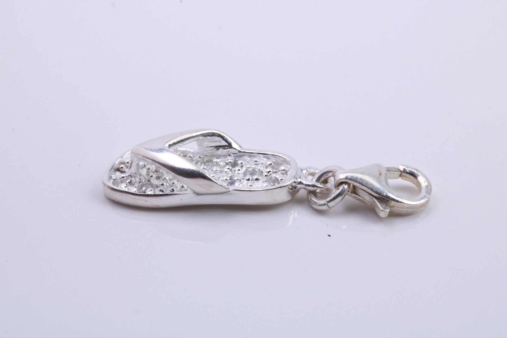 C Z set Sandal Charm, Traditional Charm, Made from Solid 925 Grade Sterling Silver, Complete with Attachment Link