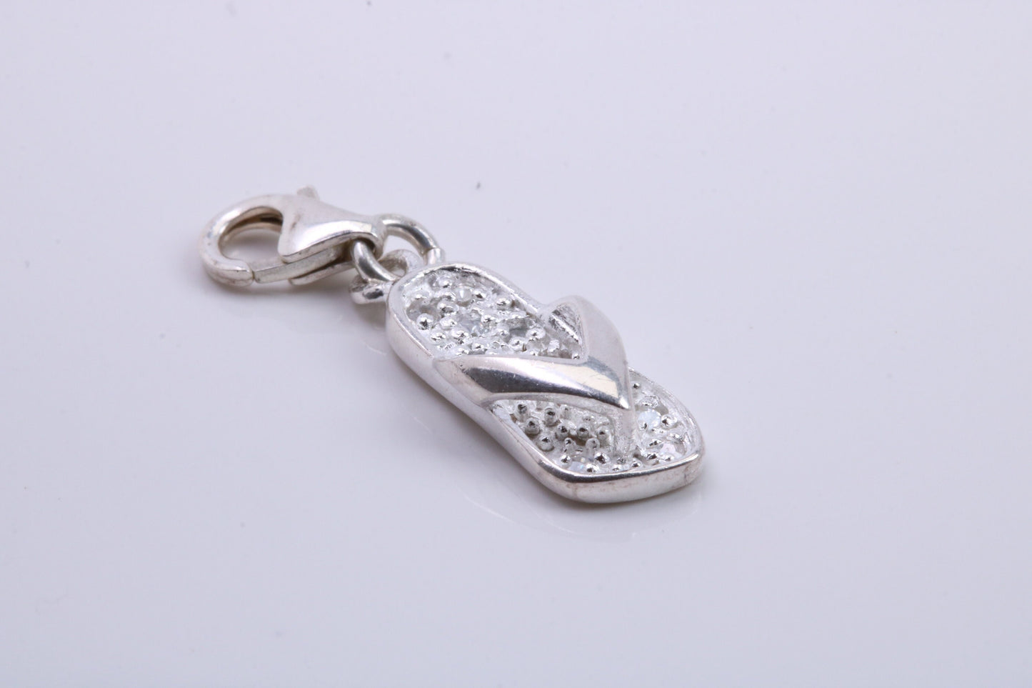 C Z set Sandal Charm, Traditional Charm, Made from Solid 925 Grade Sterling Silver, Complete with Attachment Link