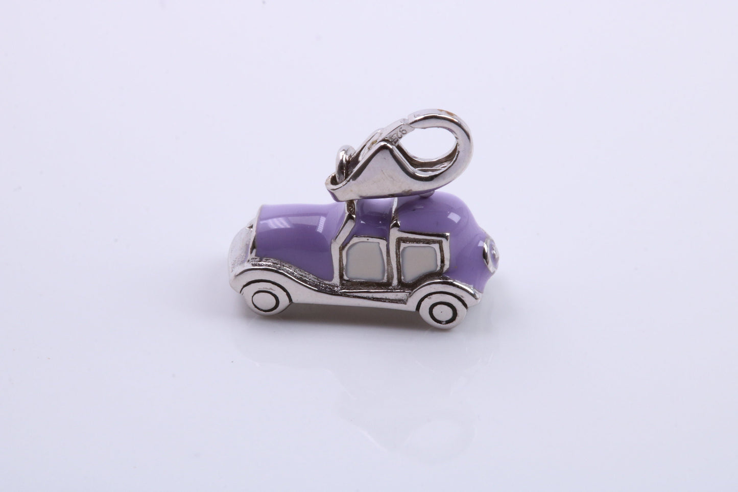 Car Charm, Traditional Charm, Made from Solid 925 Grade Sterling Silver, Complete with Attachment Link