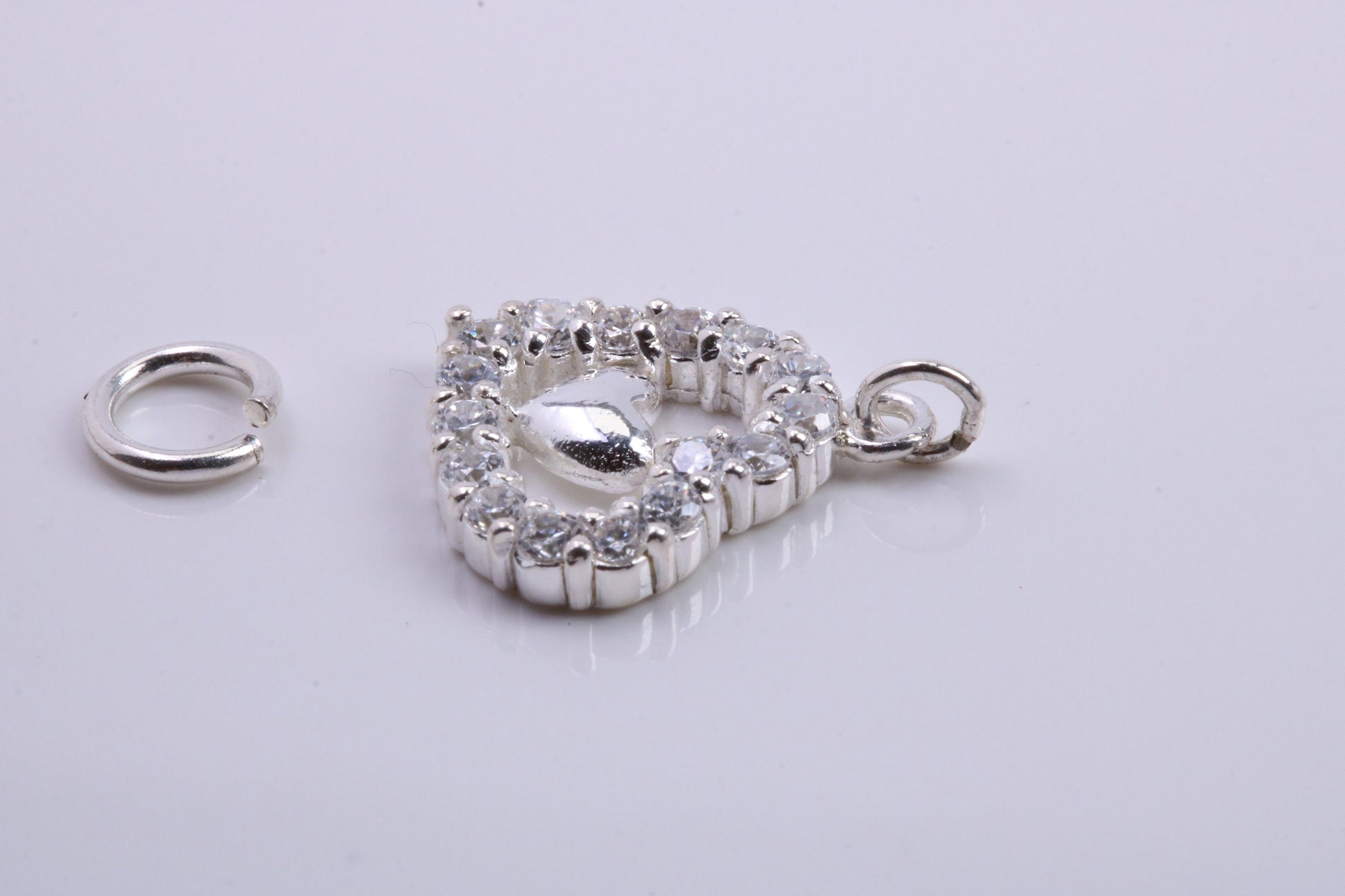 Love Heart Charm, Traditional Charm, Made from Solid 925 Grade Sterling Silver, Complete with Attachment Link