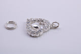Love Heart Charm, Traditional Charm, Made from Solid 925 Grade Sterling Silver, Complete with Attachment Link