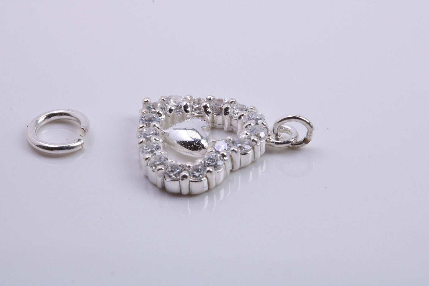 Love Heart Charm, Traditional Charm, Made from Solid 925 Grade Sterling Silver, Complete with Attachment Link