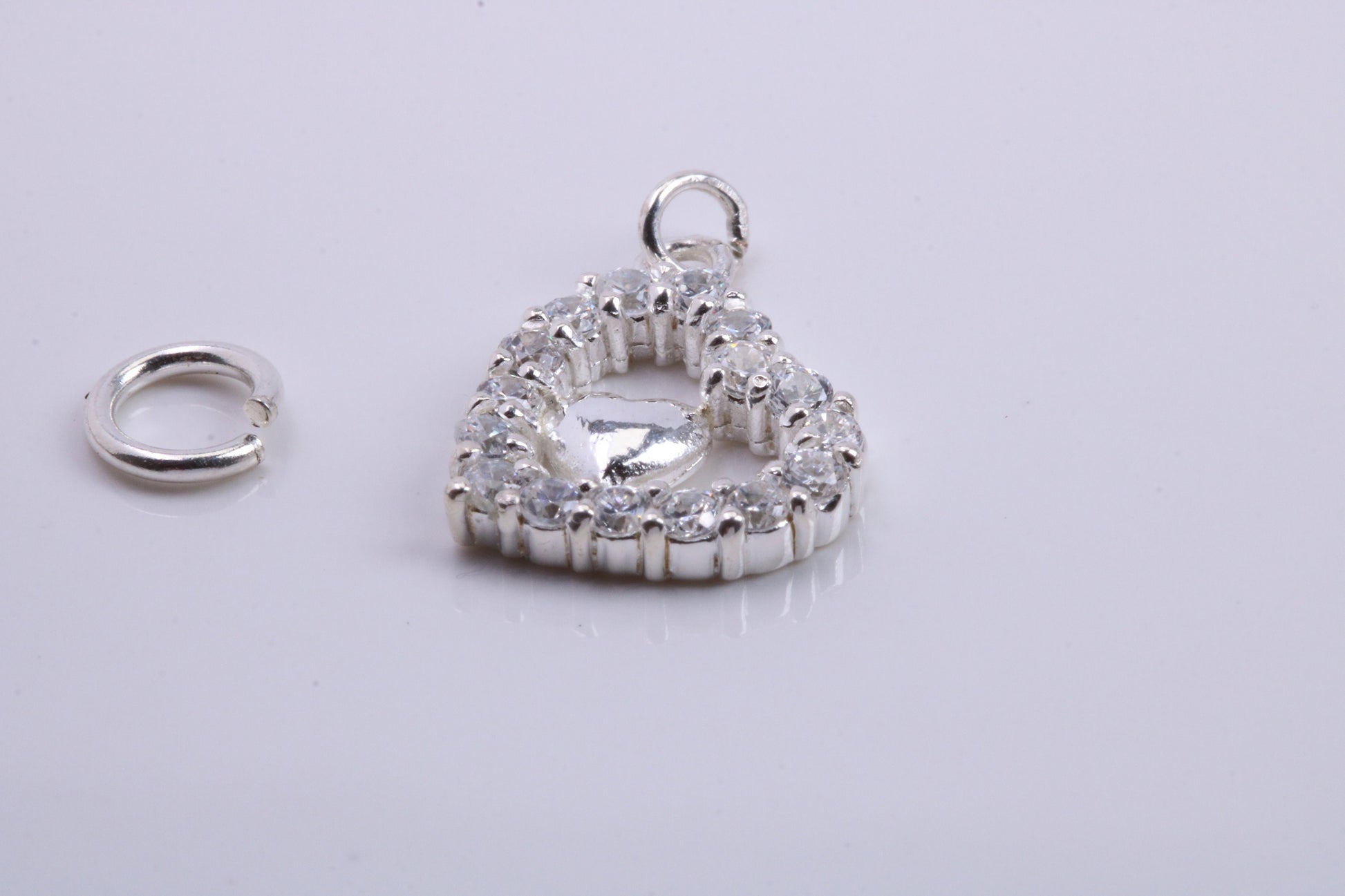 Love Heart Charm, Traditional Charm, Made from Solid 925 Grade Sterling Silver, Complete with Attachment Link