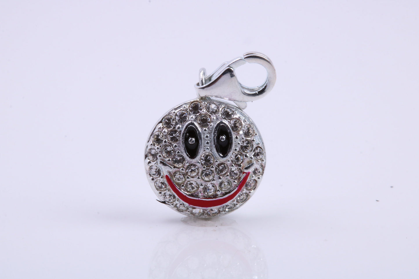 Happy Face Charm, Traditional Charm, Made from Solid 925 Grade Sterling Silver, Complete with Attachment Link