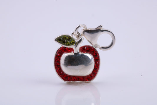 Apple Charm, Traditional Charm, Made from Solid 925 Grade Sterling Silver, Complete with Attachment Link
