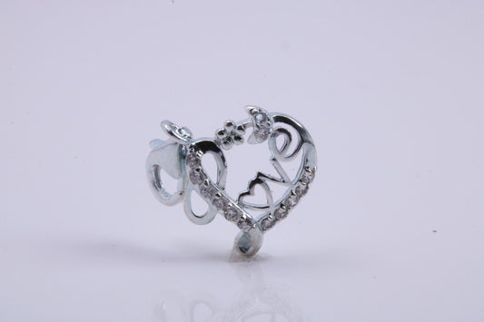 Love Heart Charm, Traditional Charm, Made from Solid 925 Grade Sterling Silver, Complete with Attachment Link