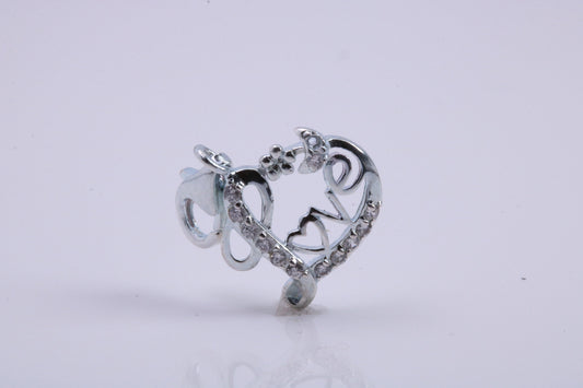 Love Heart Charm, Traditional Charm, Made from Solid 925 Grade Sterling Silver, Complete with Attachment Link
