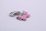 Pink Butterfly Charm, Traditional Charm, Made from Solid 925 Grade Sterling Silver, Complete with Attachment Link