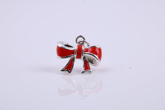 Red Ribbon Charm, Traditional Charm, Made from Solid 925 Grade Sterling Silver, Complete with Attachment Link