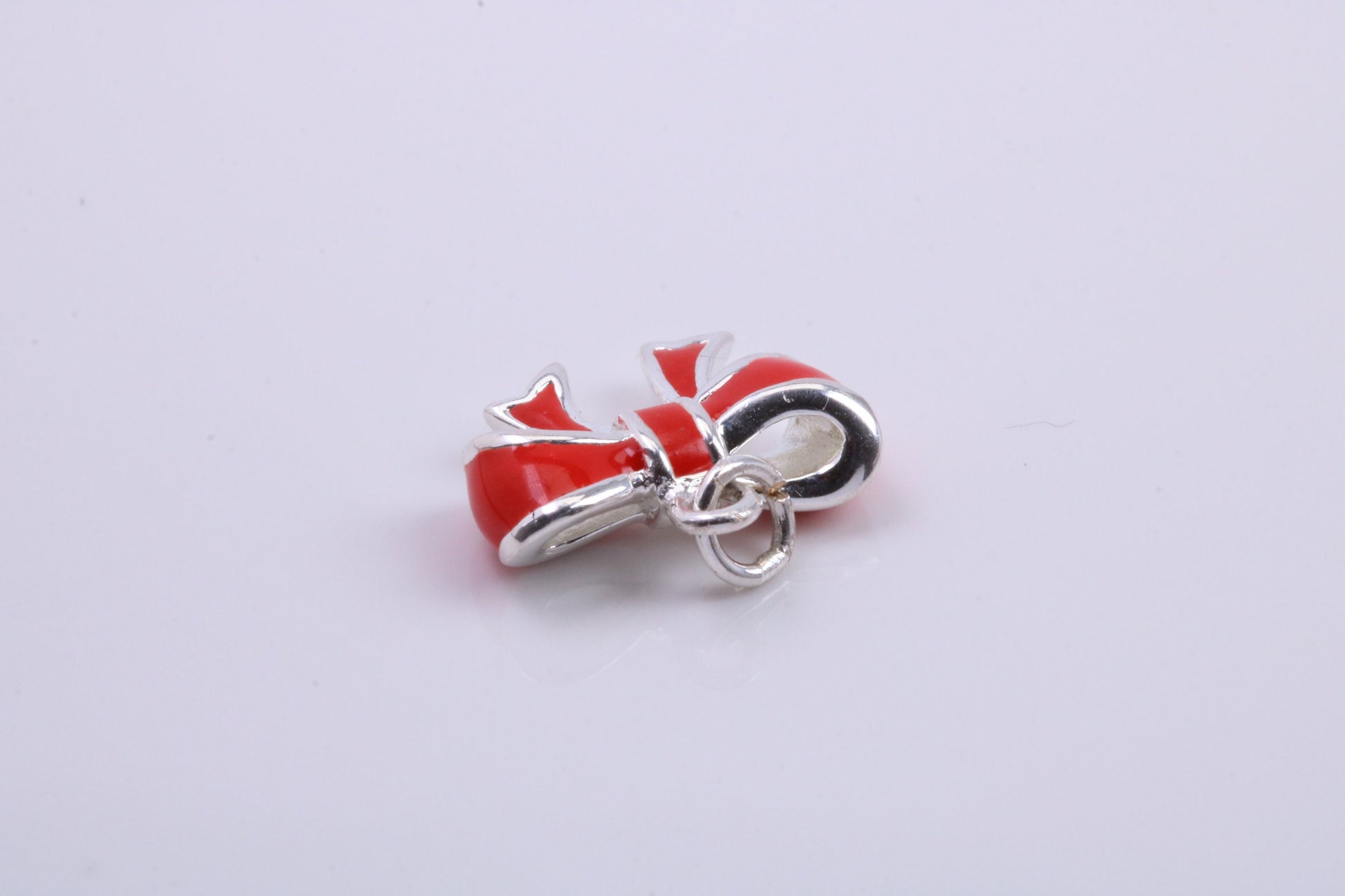Red Ribbon Charm, Traditional Charm, Made from Solid 925 Grade Sterling Silver, Complete with Attachment Link