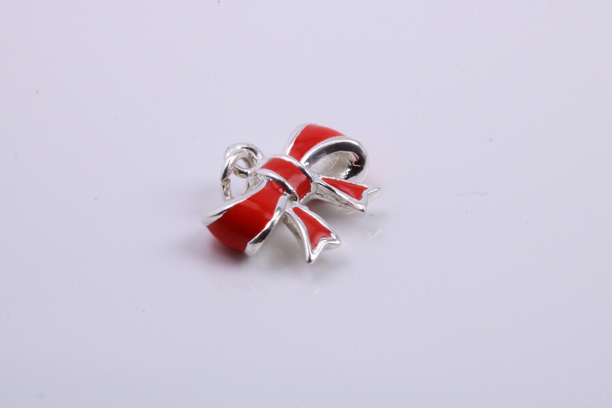 Red Ribbon Charm, Traditional Charm, Made from Solid 925 Grade Sterling Silver, Complete with Attachment Link