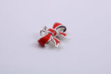 Red Ribbon Charm, Traditional Charm, Made from Solid 925 Grade Sterling Silver, Complete with Attachment Link