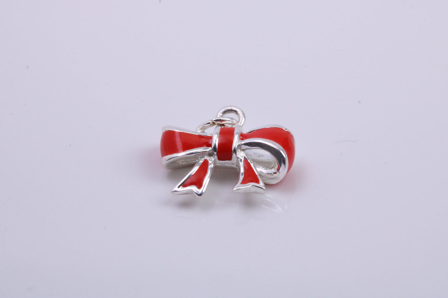 Red Ribbon Charm, Traditional Charm, Made from Solid 925 Grade Sterling Silver, Complete with Attachment Link