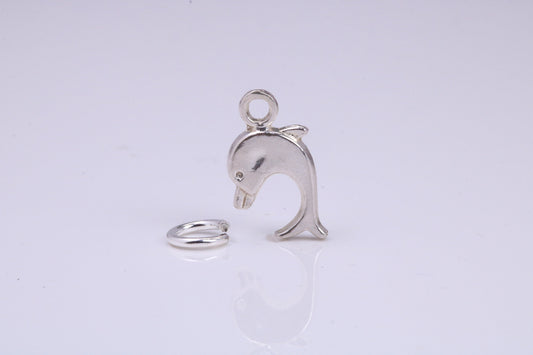 Dolphin Charm, Traditional Charm, Made from Solid 925 Grade Sterling Silver, Complete with Attachment Link