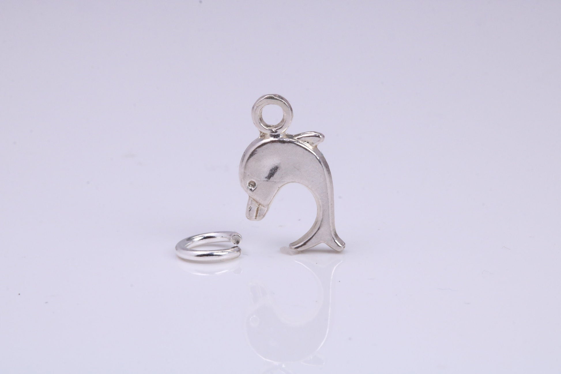 Dolphin Charm, Traditional Charm, Made from Solid 925 Grade Sterling Silver, Complete with Attachment Link