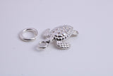 Turtle Charm, Made from Solid Cast Silver, Complete with Attachment Link