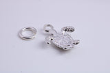 Turtle Charm, Made from Solid Cast Silver, Complete with Attachment Link