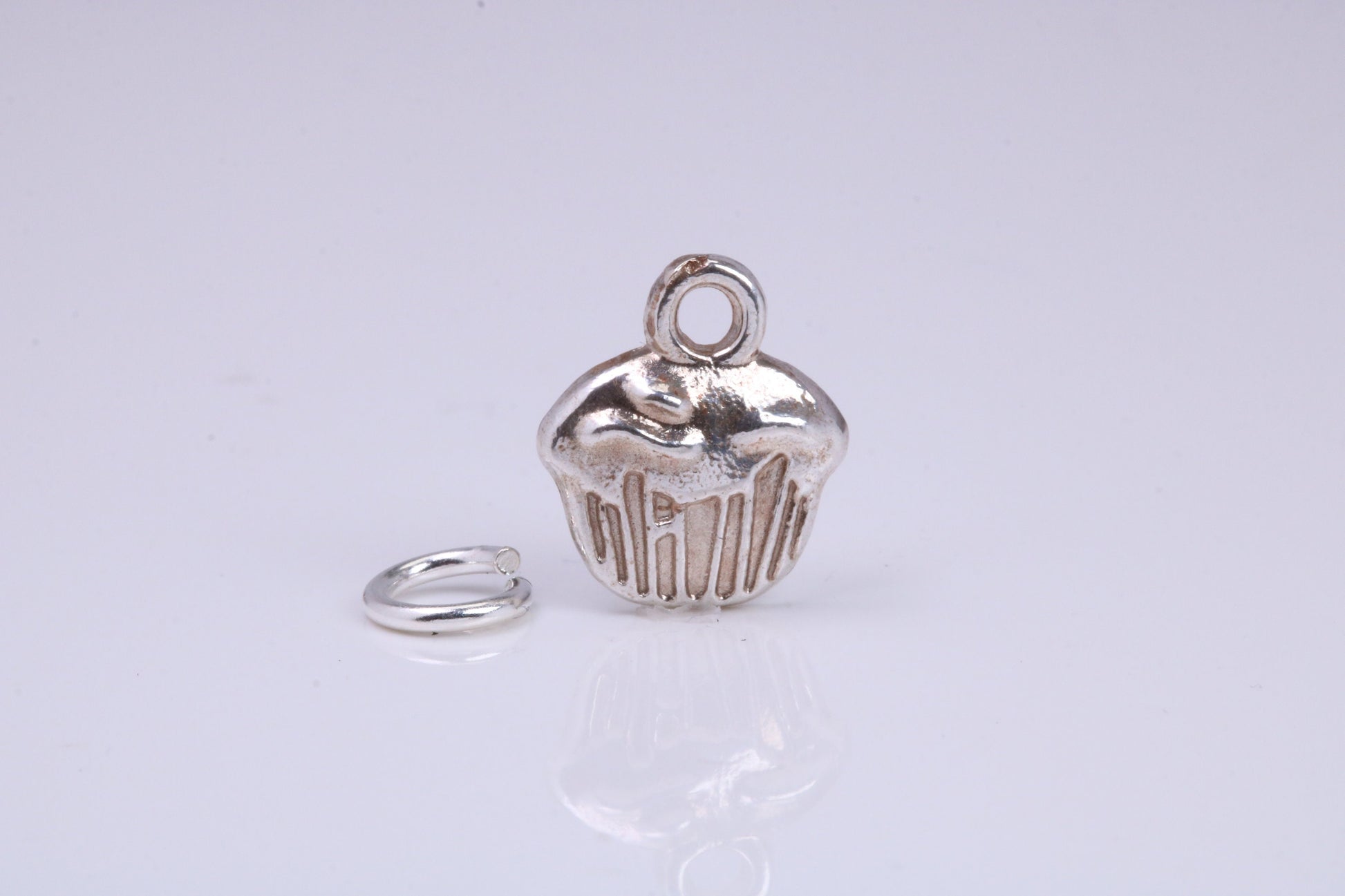 Cup Cake Charm, Traditional Charm, Made from Solid 925 Grade Sterling Silver, Complete with Attachment Link