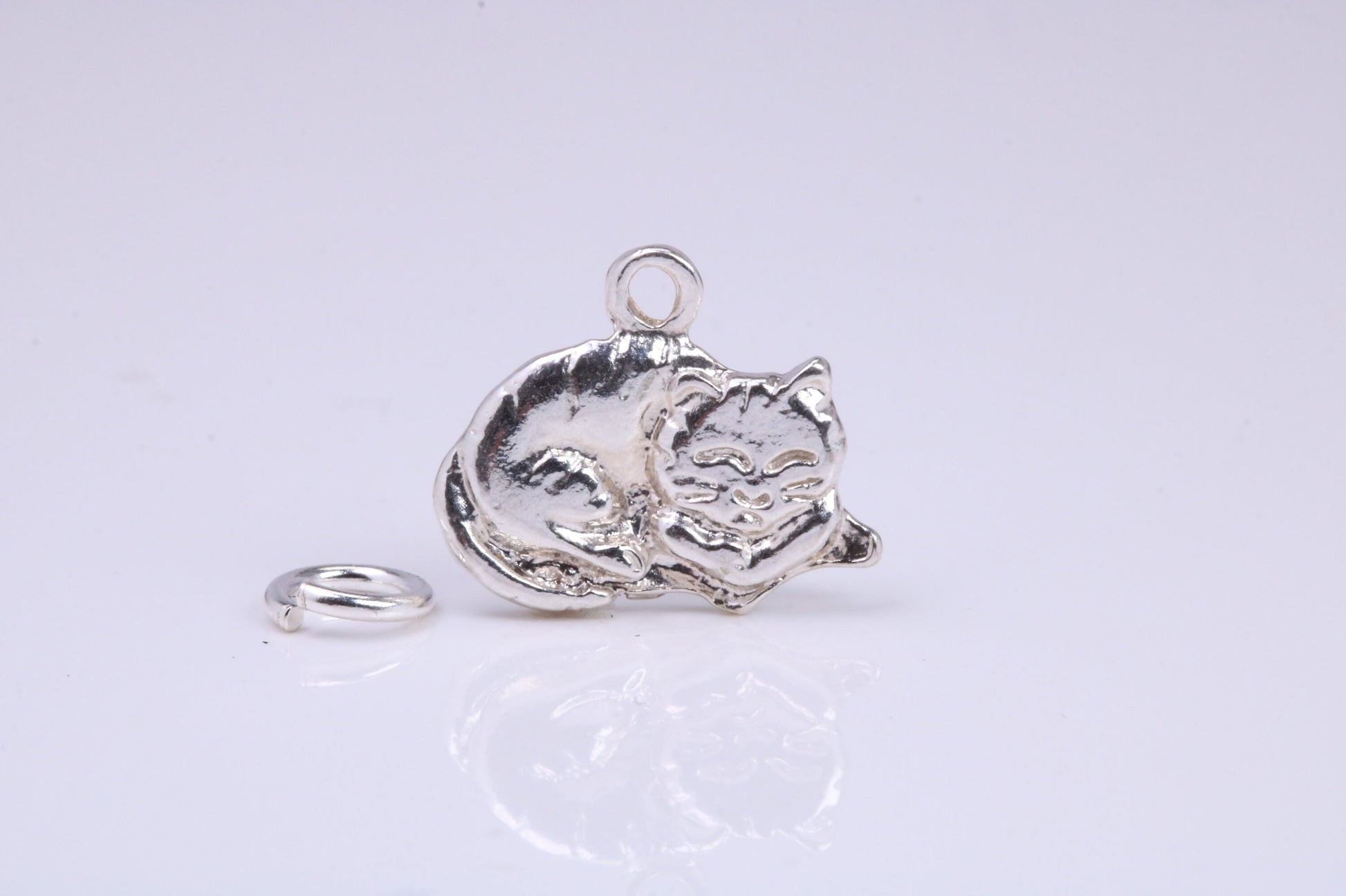 Cat Charm, Traditional Charm, Made from Solid 925 Grade Sterling Silver, Complete with Attachment Link