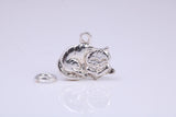 Cat Charm, Traditional Charm, Made from Solid 925 Grade Sterling Silver, Complete with Attachment Link