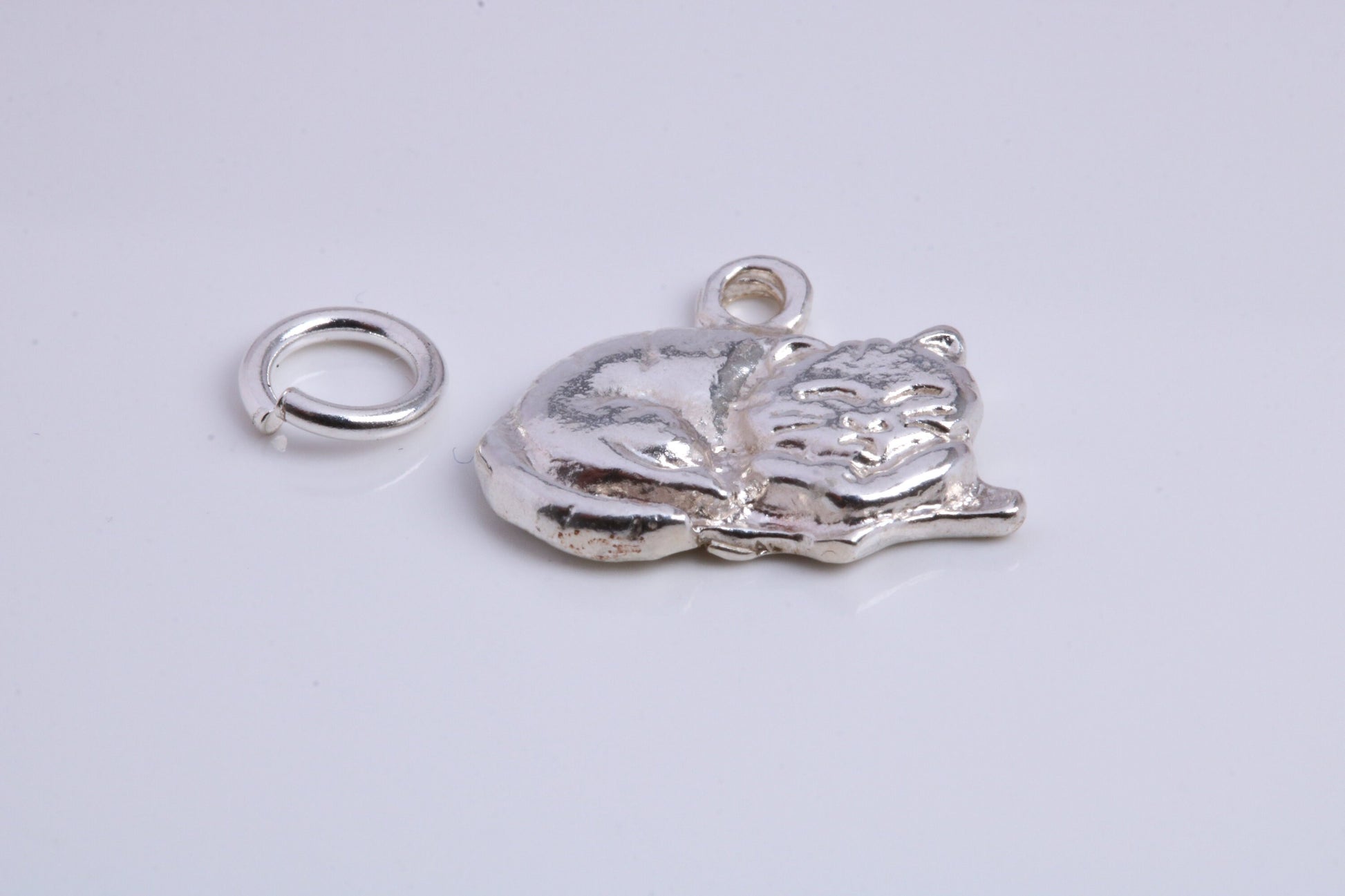 Cat Charm, Traditional Charm, Made from Solid 925 Grade Sterling Silver, Complete with Attachment Link