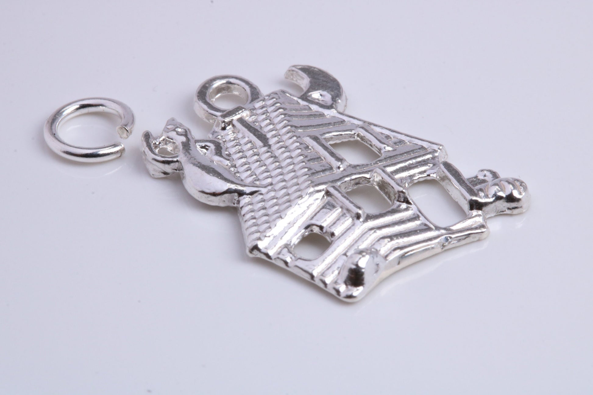 Haunted House Charm, Traditional Charm, Made from Solid 925 Grade Sterling Silver, Complete with Attachment Link