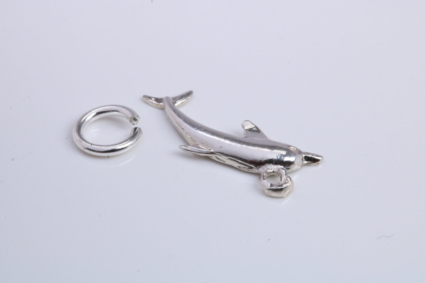 Dolphin Charm, Traditional Charm, Made from Solid 925 Grade Sterling Silver, Complete with Attachment Link