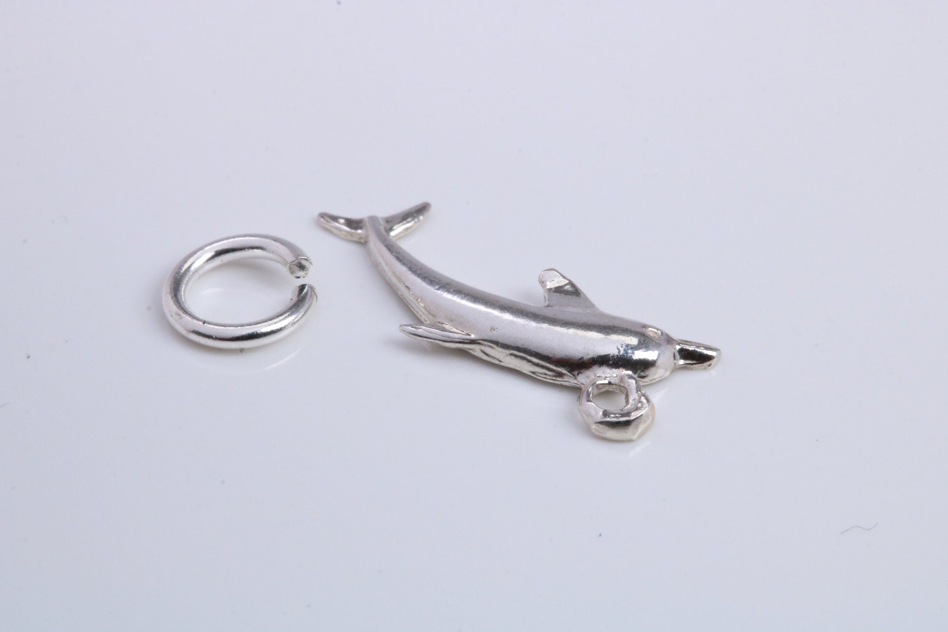 Dolphin Charm, Traditional Charm, Made from Solid 925 Grade Sterling Silver, Complete with Attachment Link