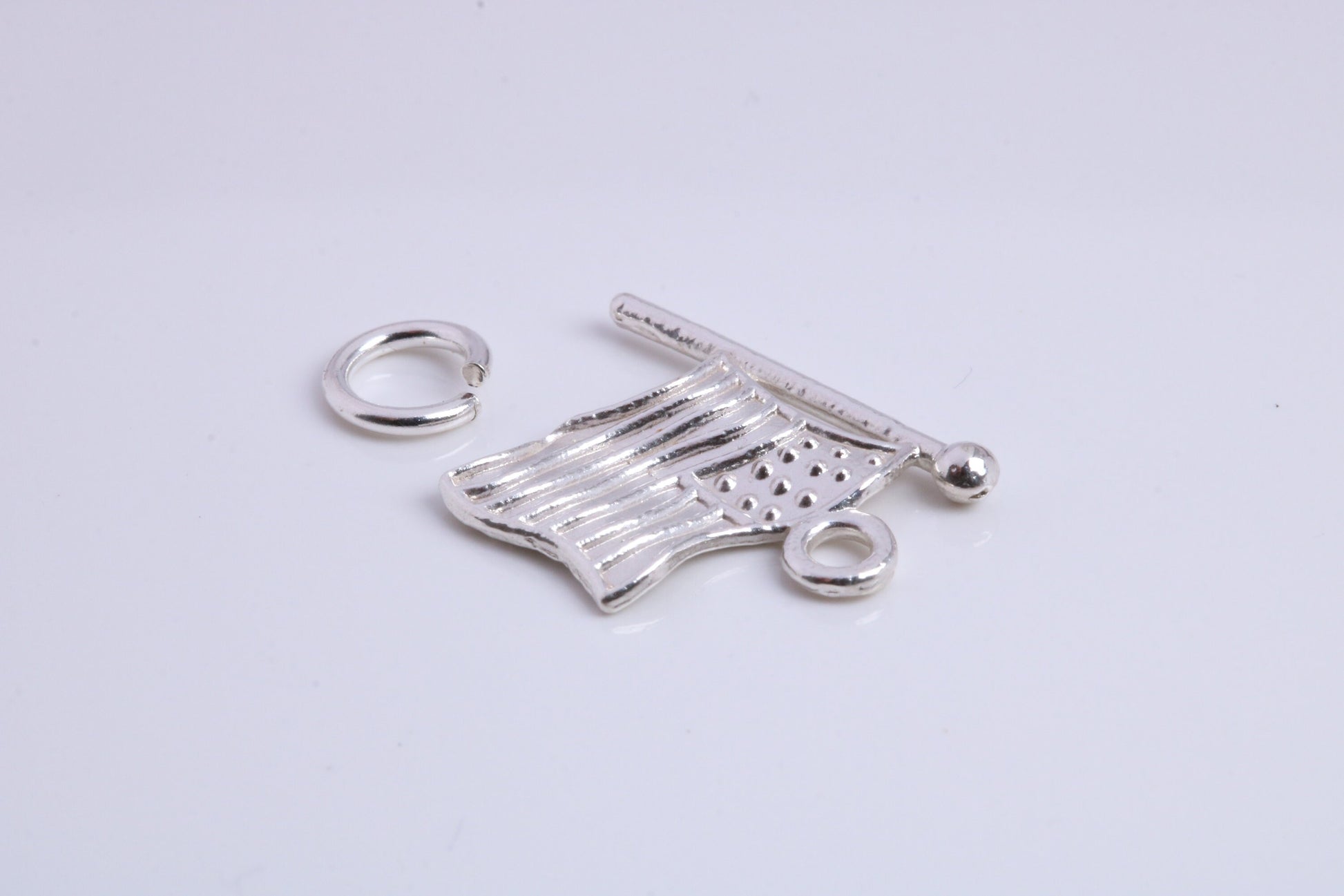 USA Flag Charm, Traditional Charm, Made from Solid 925 Grade Sterling Silver, Complete with Attachment Link