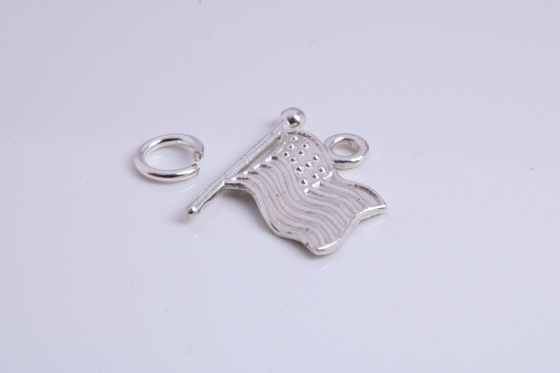 USA Flag Charm, Traditional Charm, Made from Solid 925 Grade Sterling Silver, Complete with Attachment Link