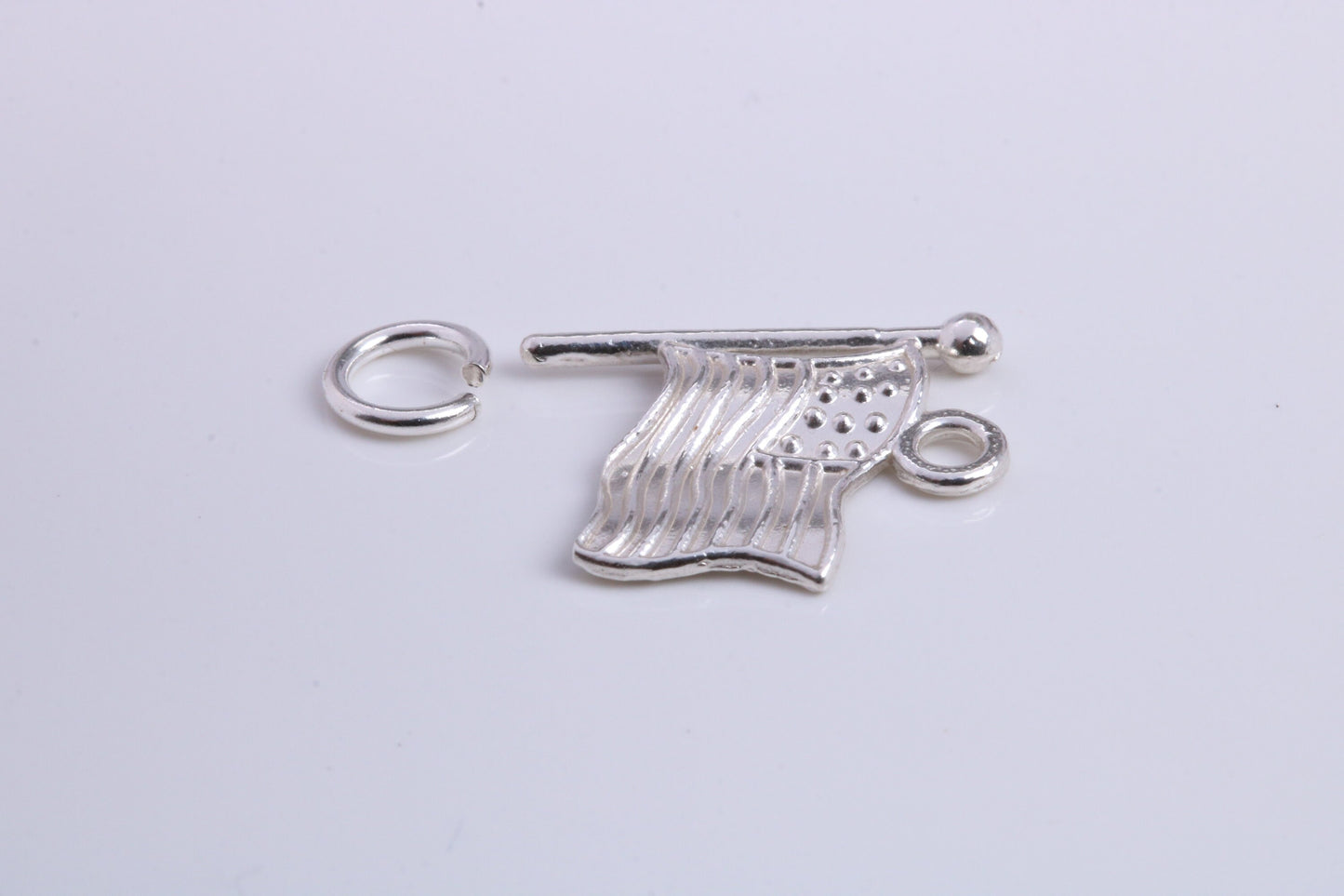 USA Flag Charm, Traditional Charm, Made from Solid 925 Grade Sterling Silver, Complete with Attachment Link