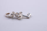 Key Charm, Traditional Charm, Made from Solid 925 Grade Sterling Silver, Complete with Attachment Link