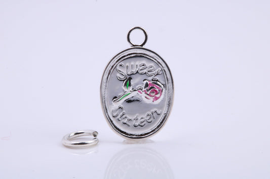Sweet Sixteen Charm, Traditional Charm, Made from Solid 925 Grade Sterling Silver, Complete with Attachment Link