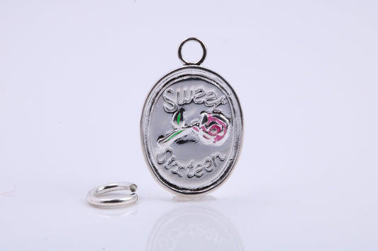 Sweet Sixteen Charm, Traditional Charm, Made from Solid 925 Grade Sterling Silver, Complete with Attachment Link