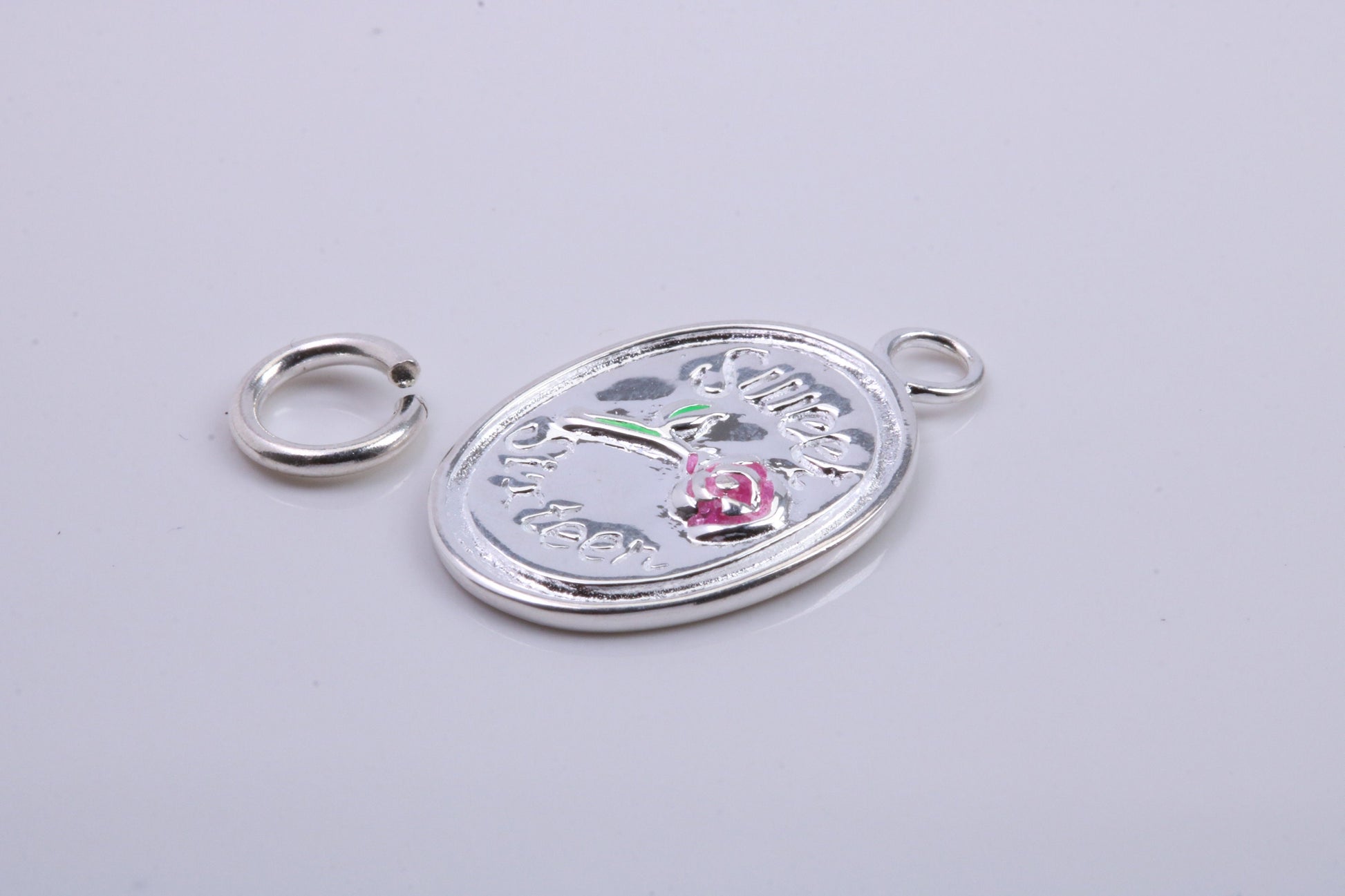 Sweet Sixteen Charm, Traditional Charm, Made from Solid 925 Grade Sterling Silver, Complete with Attachment Link