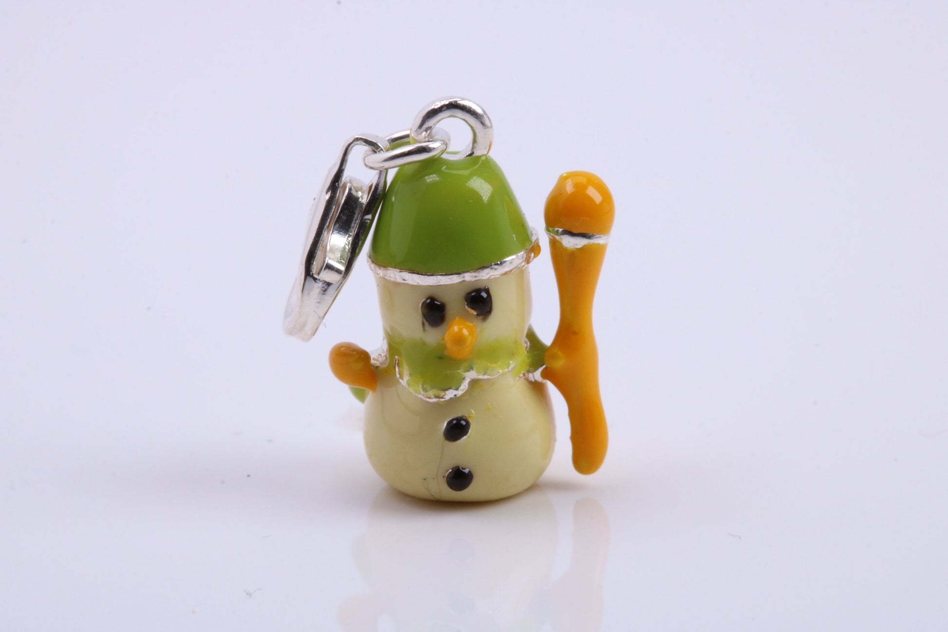 Snowman Charm, Traditional Charm, Made from Solid 925 Grade Sterling Silver, Complete with Attachment Link